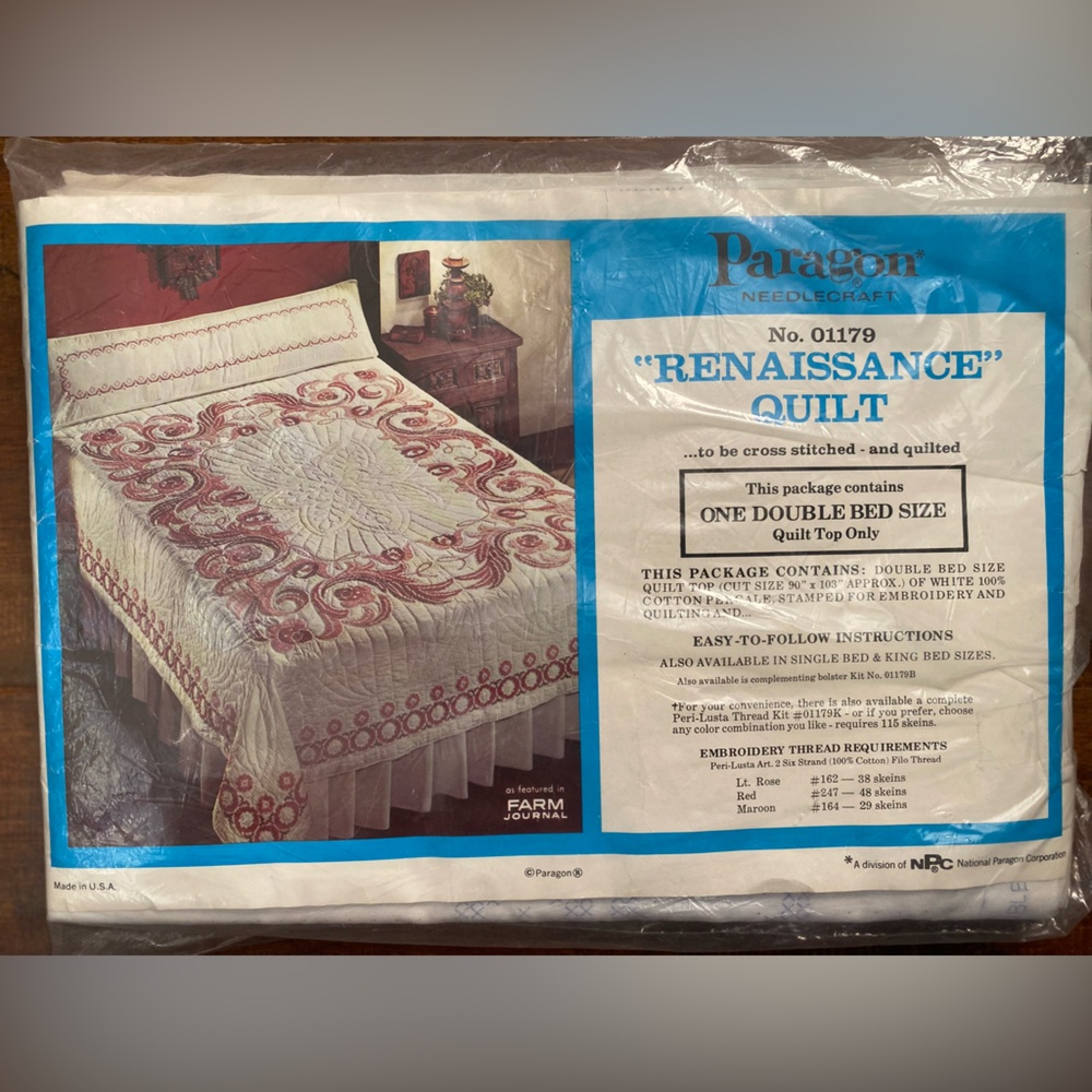 PARAGON Renaissance Cross Stitch Double Bed Size Quilt Top Kit Size 90’ x 103’